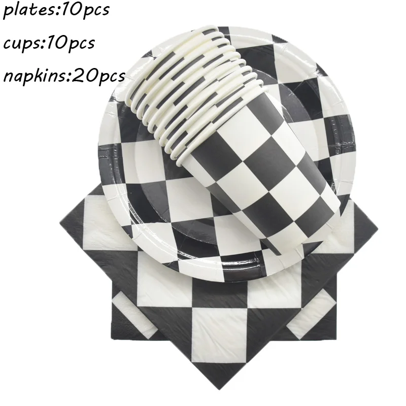 40pcs set Черно-белая клетчатая одноразовая посуда, набор бумажные тарелки и стаканы, шахматы, клетчатые, для дня рождения, вечеринки, для детского душа, украшения для детей - Цвет: 40pcs set