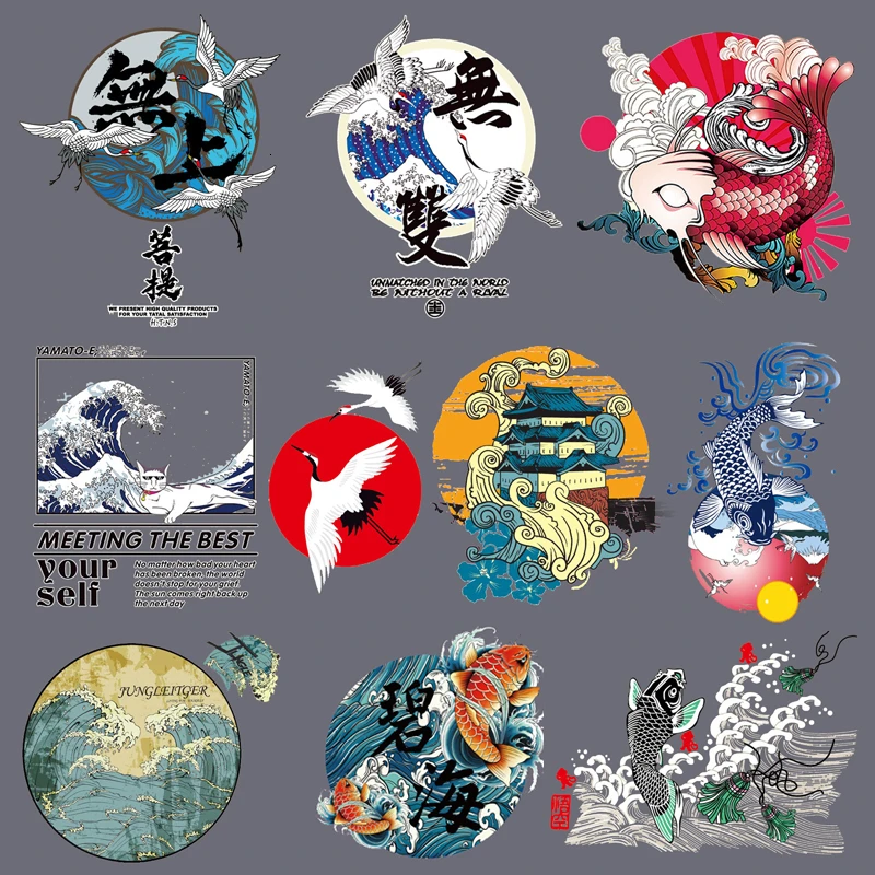 

Red-crowned crane Flower Fish Iron On Washable Appliques A-level Patches Heat Transfer For DIY T-shirt Accessory Clothes Bag