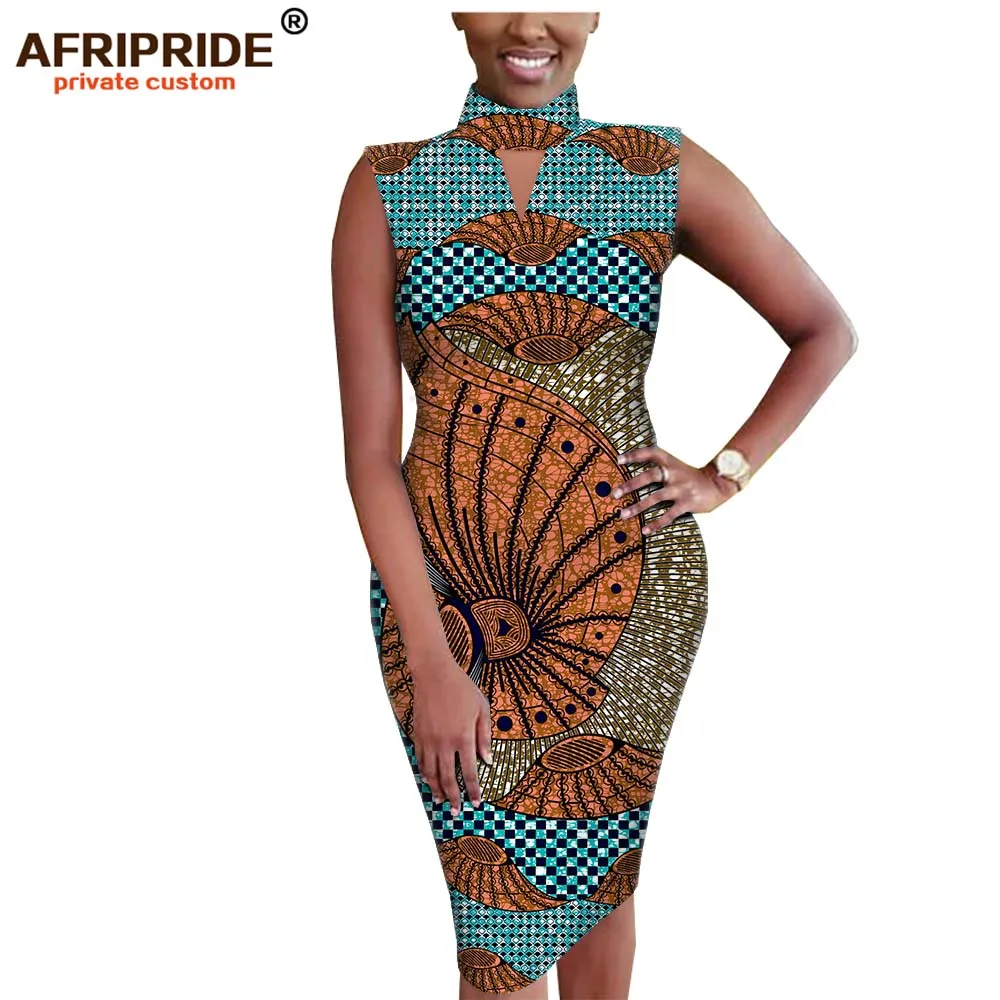 Afripride, весеннее платье миди Дашики для женщин, сделанное на заказ, bazin richi, без рукавов, длиной до колена, женское облегающее Хлопковое платье A1825101 - Цвет: 530J