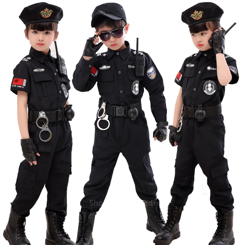 

Kids Traffic Special Police Halloween Carnival Party Performance Policemen Uniforms Kids Army Boys Cosplay Costumes 110-160CM