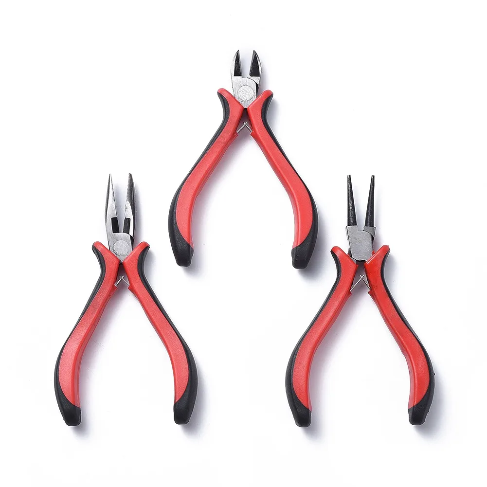 

3pcs/set Black/Red Color Handle Steel Pliers Sets Splicing Fixing Jewelry Pliers Tools & Equipment Kit for DIY Jewelry Accessory