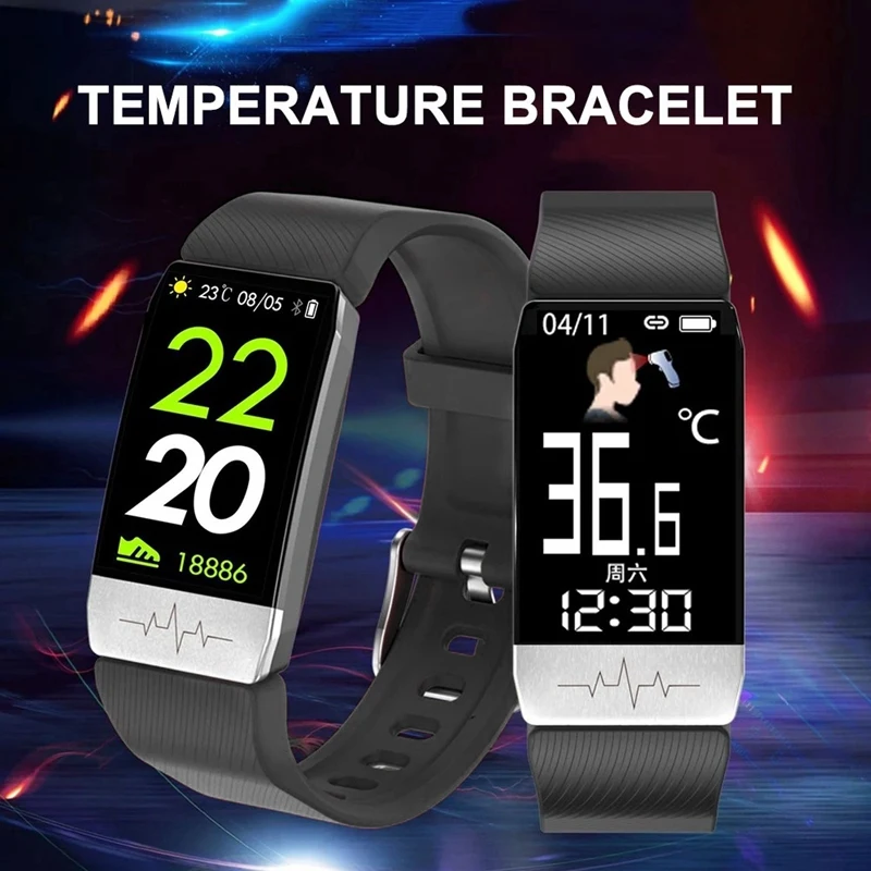 

T1S Body Temperature Detection ligent Bracelet Multi-Function Body Health Monitor IP67 Waterproof Sport Bracelet