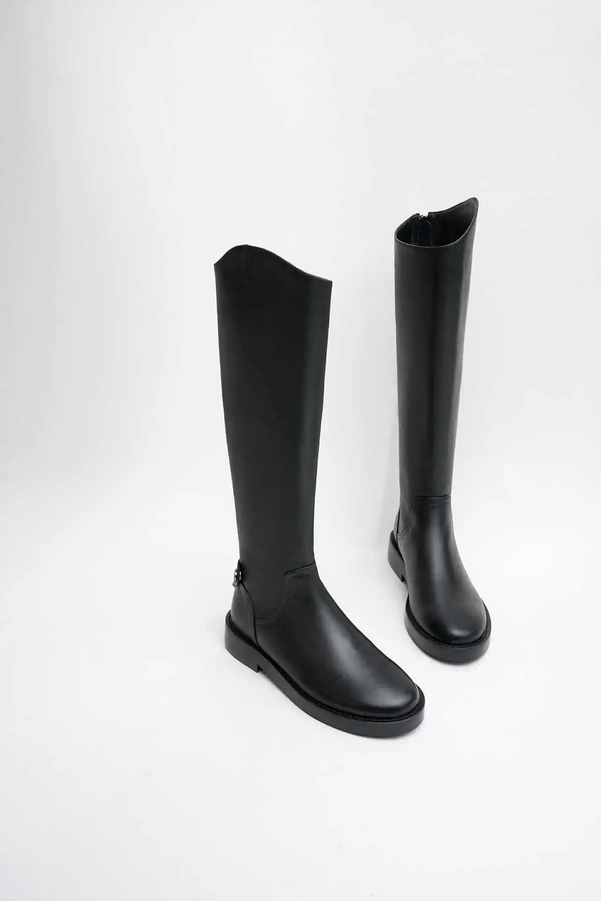 Krazing pot/простые однотонные рыцарские сапоги из натуральной кожи; модные зимние женские сапоги до бедра с круглым носком на среднем каблуке, на молнии, сохраняющие тепло; L37