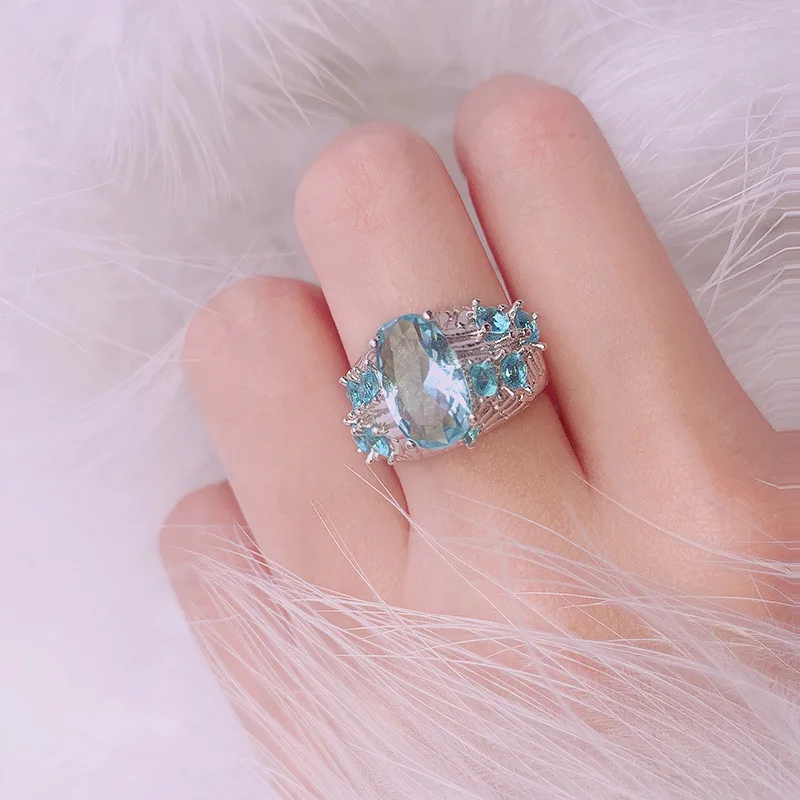 Женское кольцо из серебра 925 пробы с синим топазом овальные украшения
