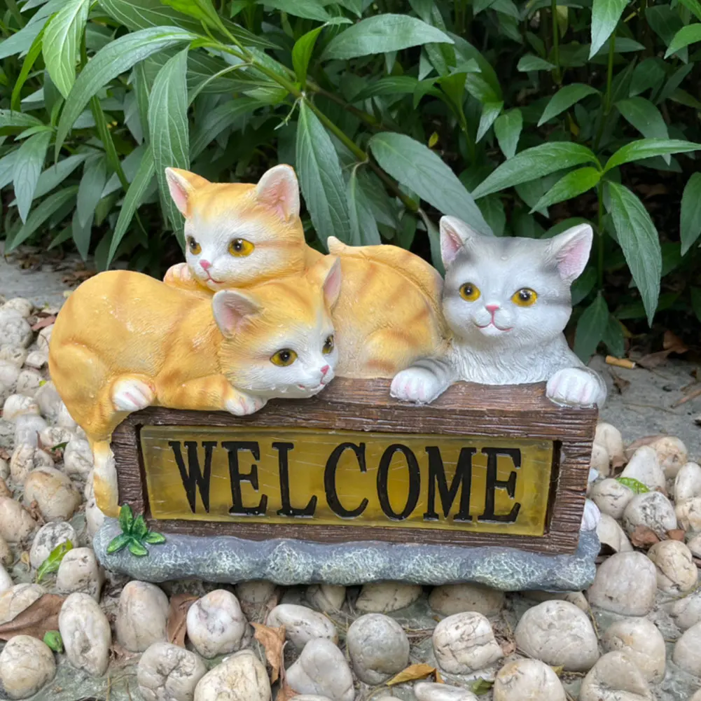 

Resin Home Decor Ornament Cat Statue Lawn Cute LED Lighting Pathway Yard Garden Solar Light Gift Patio Landscape Balcony Animal