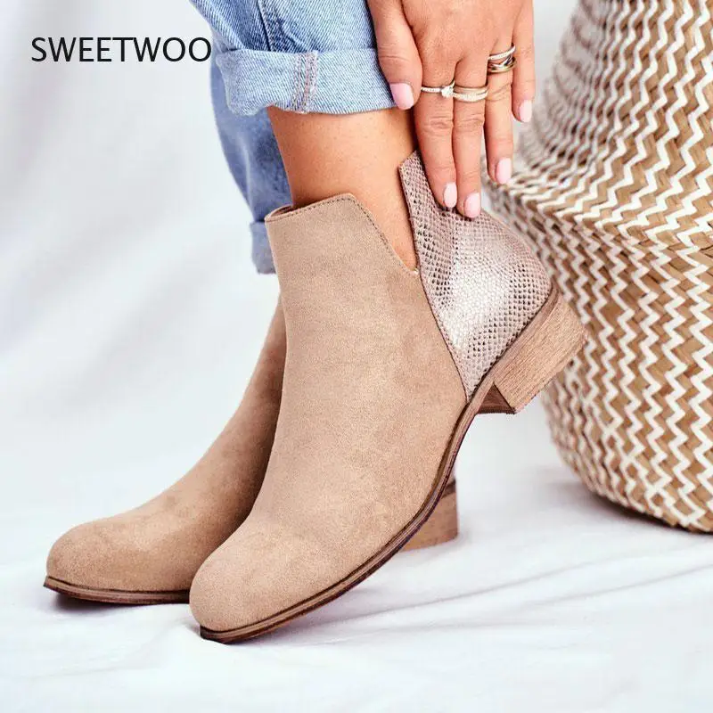 

2021 Women's Ankle Boots Retro Pu Leather Women's Retro Leopard Print Low-Heel Women's Zipper Shoes Ankle Boots Xl