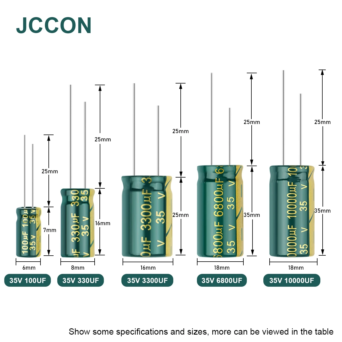 JCCON Aluminum Electrolytic Capacitor High Frequency Low ESR 35V 47UF 100UF 220UF 330UF 470UF 380UF 1000UF 2200UF 3300UF 6800UF