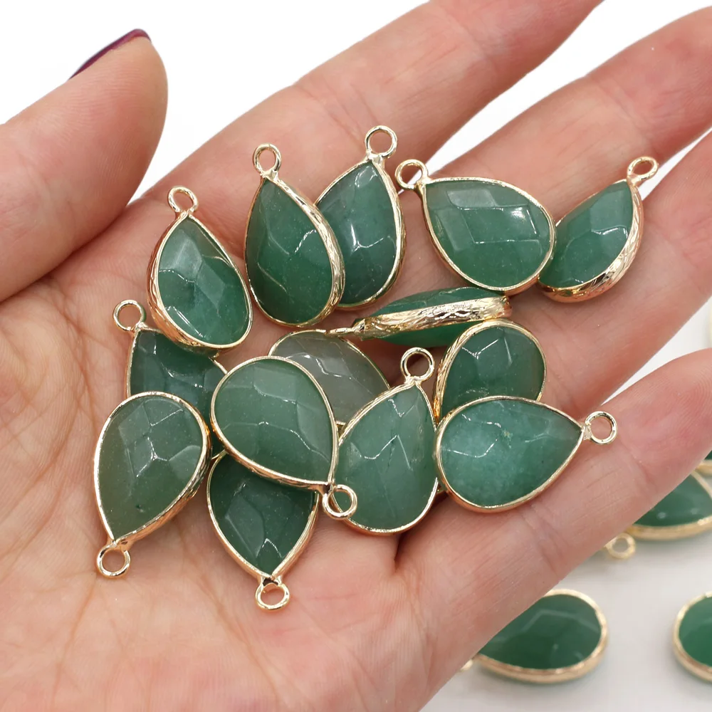 

2pcs Section Natural Faceted Green Aventurine Jades Stone Pendants Charms for Jewelry Making DIY Earring Necklace Size 14x23mm