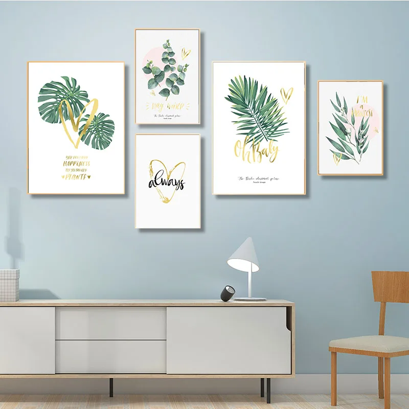 Watercolor Green Plants Leaf Canvas Paintings Nordic Scandinavian Office Wall Art Poster Pictures for Living Room Home Décor | Дом и сад