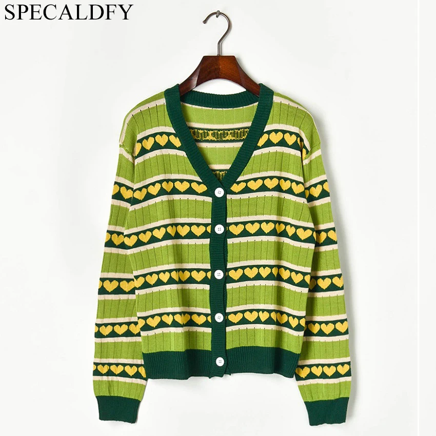 Женский однобортный вязаный кардиган Зеленый жаккардовый свитер с авокадо зима