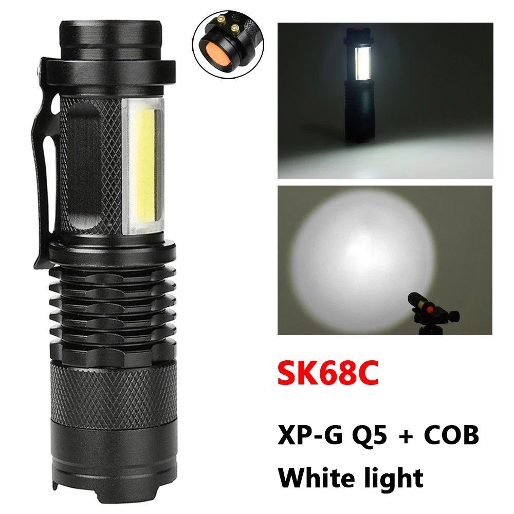 SK68C XP-G Q5 Мини светодиодный фонарик, фонарь, лампа 2000 люменов AA/14500, Регулируемый зум, фокусировка, фонарик, водонепроницаемый, для улицы - Испускаемый цвет: SK68C