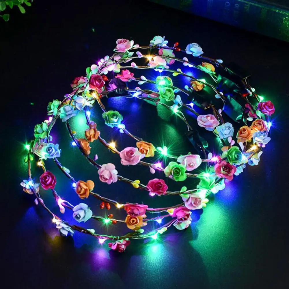 

1pcs Flower Wreath Luminous 10-LED Headpiece Garland Crown Flower Headband Glowing Wreath For Wedding Party Christmas Garlands