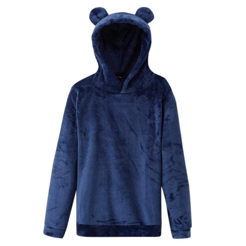 Женская теплая толстовка с ушками однотонная Толстовка длинным рукавом