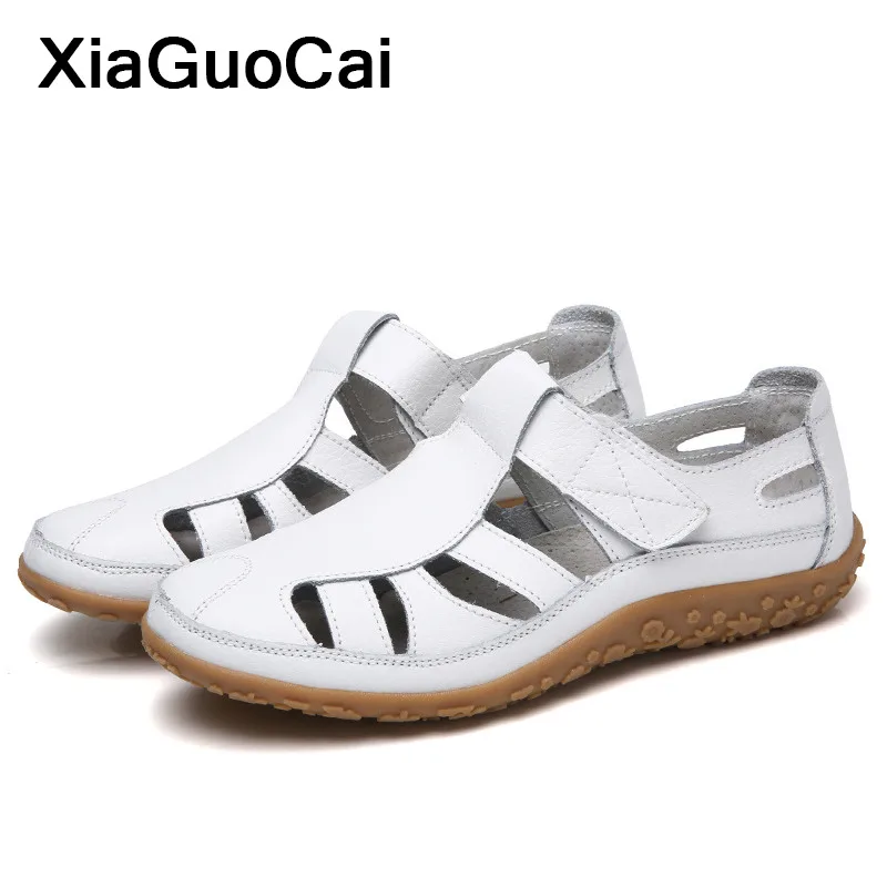 2021 Summer Women Flats Lady Loafers Retro Leather Female Casual Shoes Breathable Hook & Loop Woman's Footwear Big Size New