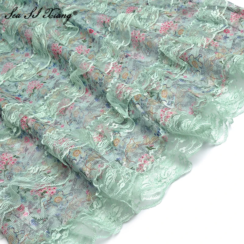 

Seasixiang Fashion Designer Spring Autumn Dress Women Long Sleeve Knitting Patchwork Lace Cascading Ruffle Vintage Slim Dresses