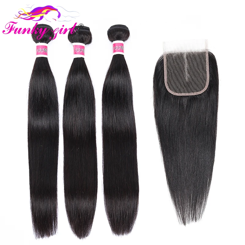 Малазийские прямые волосы 3/4 пучков с застежкой двойные пряди человеческие Remy