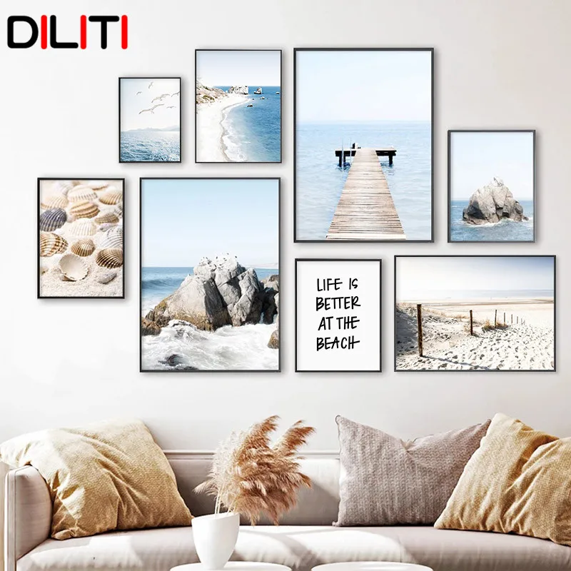 

Sea Beach Wall Art Nordic Bridge Reef Posters and Prints for Living Room Nature Landscape Canvas Painting Bedroom Decor
