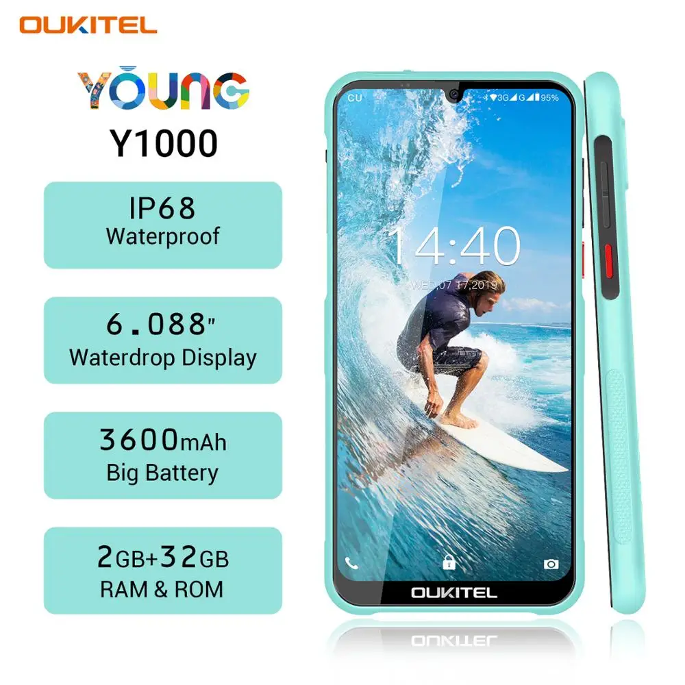 Мобильный телефон OUKITEL Y1000 экран 6 08 дюйма 19 5: 9 на базе Android 0 MT6580P 2 Гб ОЗУ 32 ПЗУ