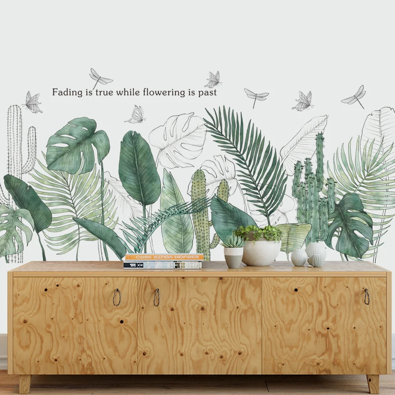 

LuanQI 110X50CM Green Plant Wall sticker DIY Cactus Palm leaf Tropical Beach Leaves Wall Stickers Modern Art Vinyl Decal Mural