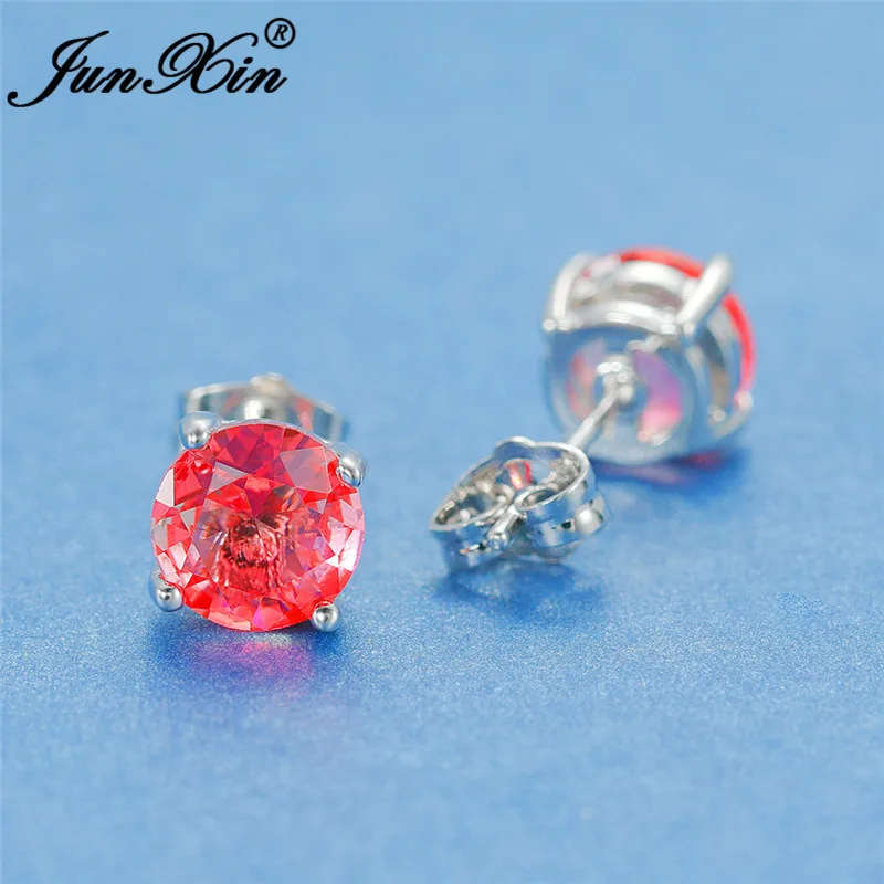 Милые круглые серьги для девочек с радужными кристаллами женщин серебряный цвет