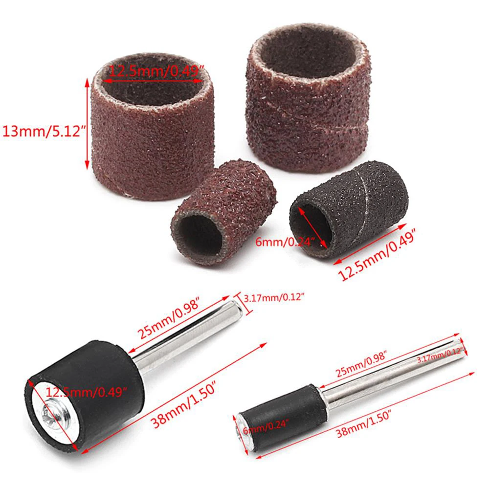 

100PCS Drum Sanding Kit +4Pcs Band Mandrel Rotary Tool Nail Drill Bits Abrasive Tools Sander Drum Mandrel Rotary Accessories