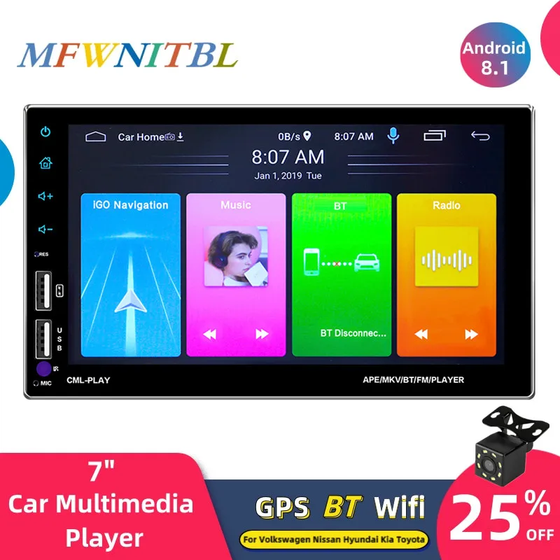 

7" Car Multimedia Player Radio 2 Din Android Auto Audio Car Stereo Receiver GPS Map For Volkswagen Nissan Hyundai Kia Toyota