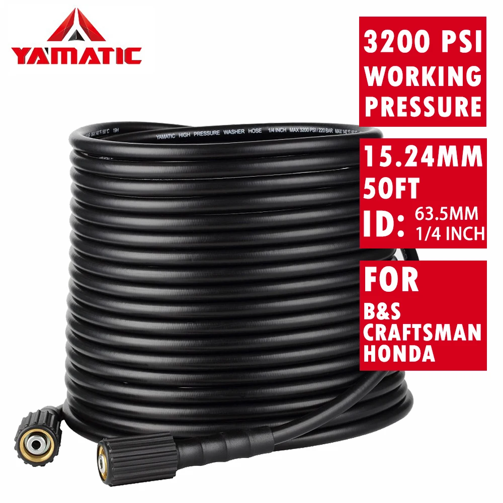 YAMATIC 15 М шланг для мойки высокого давления 220 бар/3200 фунтов/кв. дюйм, шланг для очистки воды для B& S, Craftsman, Honda