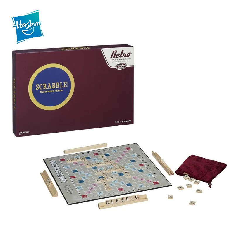 

Hasbro Board Game Scrabble Retro Series Wood Chess Game with 2-4 Players Is Suitable for Friends Over 7 Years Old