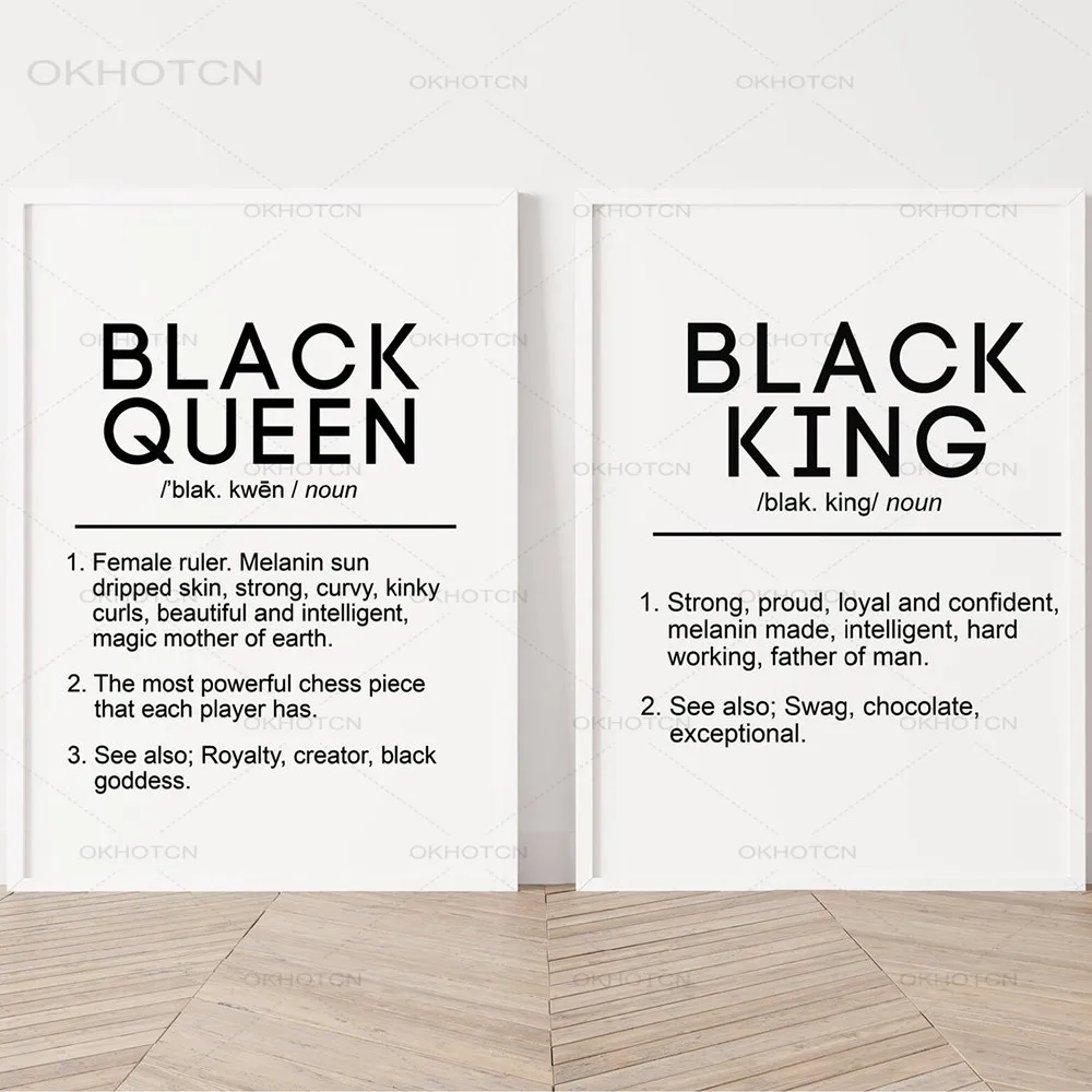 

Canvas Painting Black King and Queen Definition Quote Posters Prints Bedroom Melanin Wall Art Black Beauty Home Decor No Frame