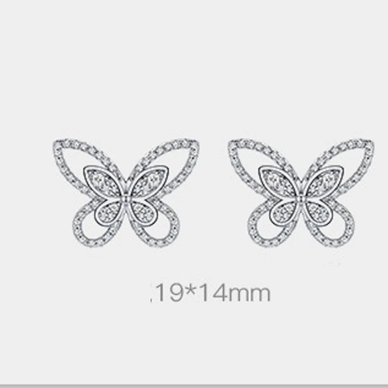 

925 Silver Sparkling 19*14mm High Carbon Diamond Butterfly Earrings For Women Party Fine Jewelry Dropship