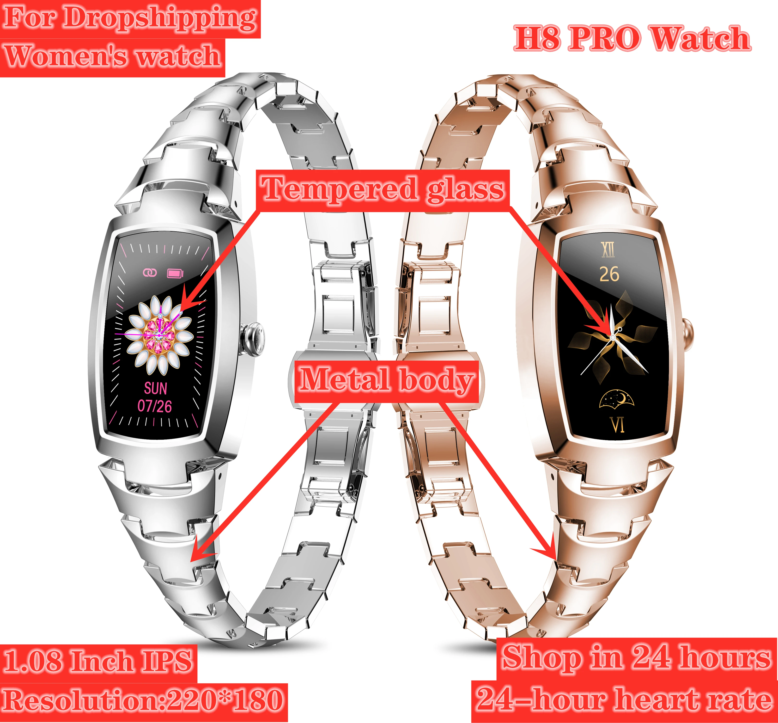 

Smart Watch Women Fashion Lovely women watches Heart Rate Monitoring Call reminder Bluetooth H8pro for Android IOS PK KW20 KW10