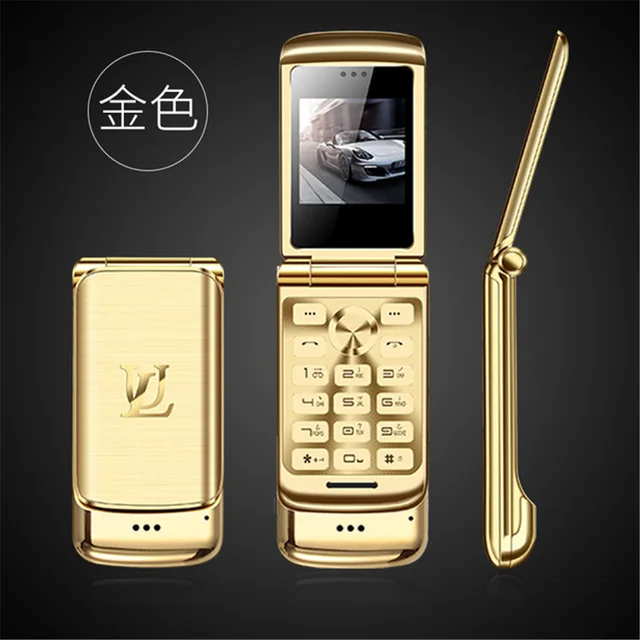 Gold Роскошный флип-телефон Ulcool V9, 1,54 дюймов, две sim-камеры, MP3, Bluetooth, FM, Dialer, анти-потеря, металлический корпус, мини мобильный телефон - Цвет: Gold
