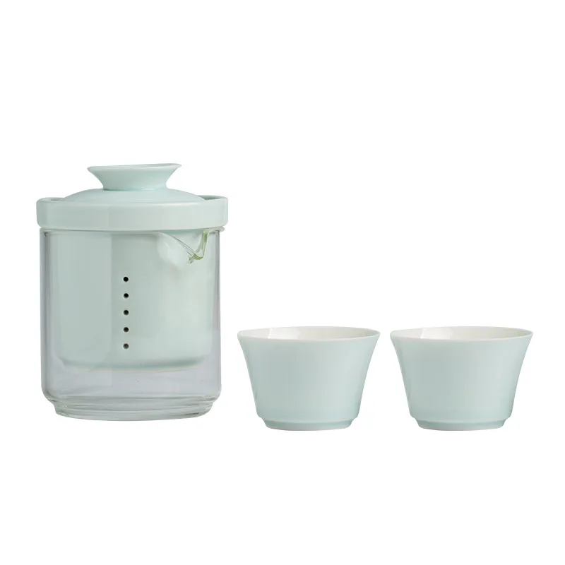 Стеклянный чайный котелок две чашки керамический фильтр портативный дорожный