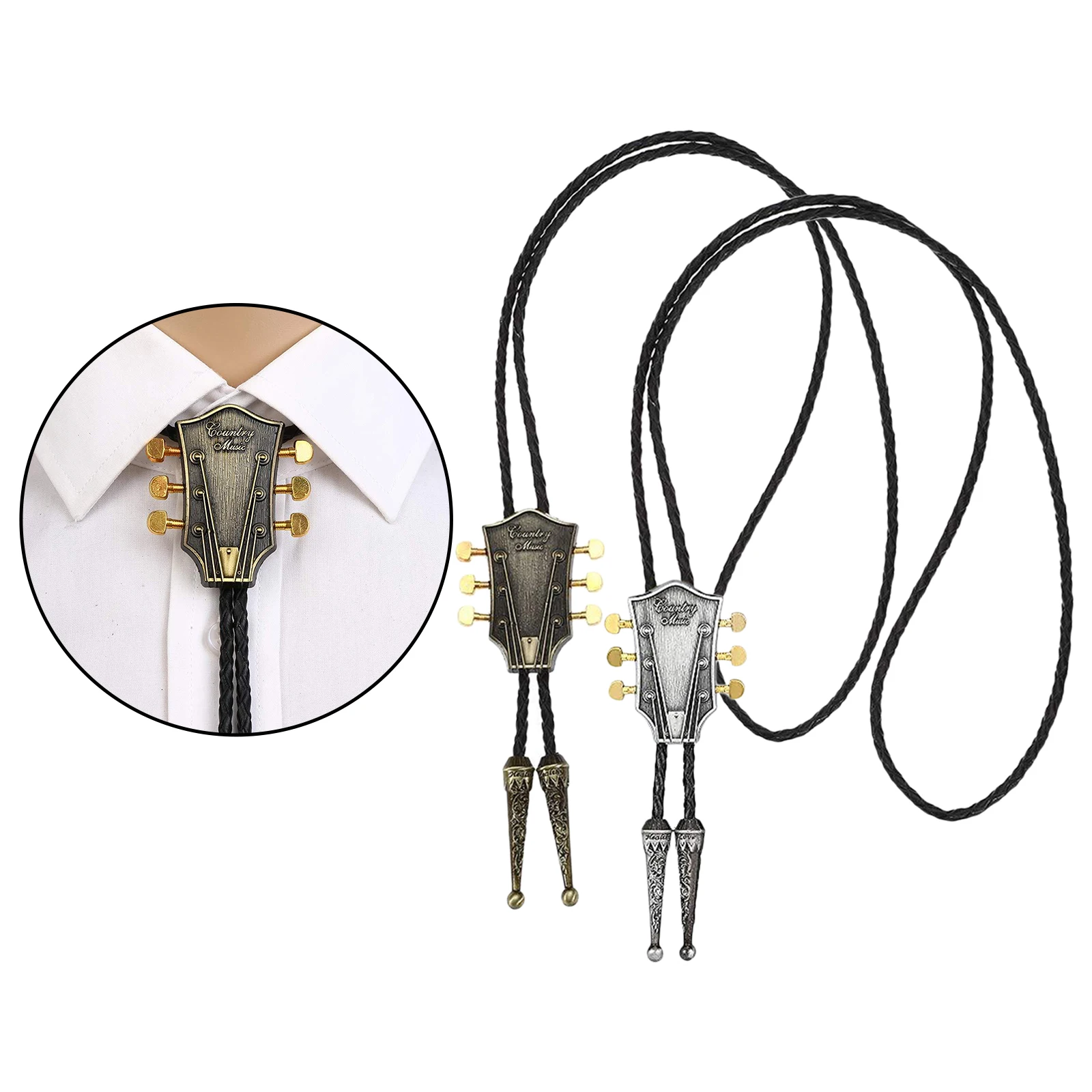 

Western Country Music Guitar Head Alloy Rock Punk Bolo Ties For Men Necktie Gift Vintage PU Bolo Tie Jewelry Accessories
