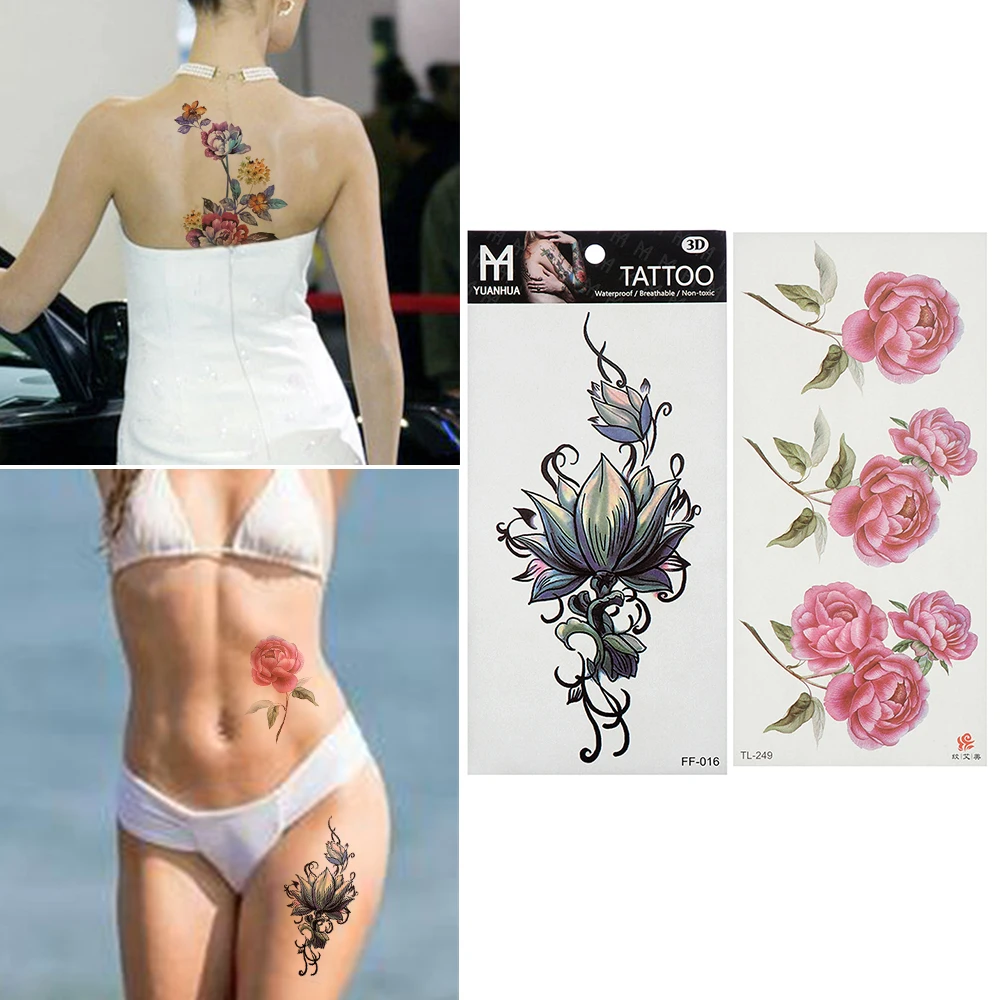 Временная наклейка на татуировку 24 стиля 19 см х 9 тело полный цветок рука нога