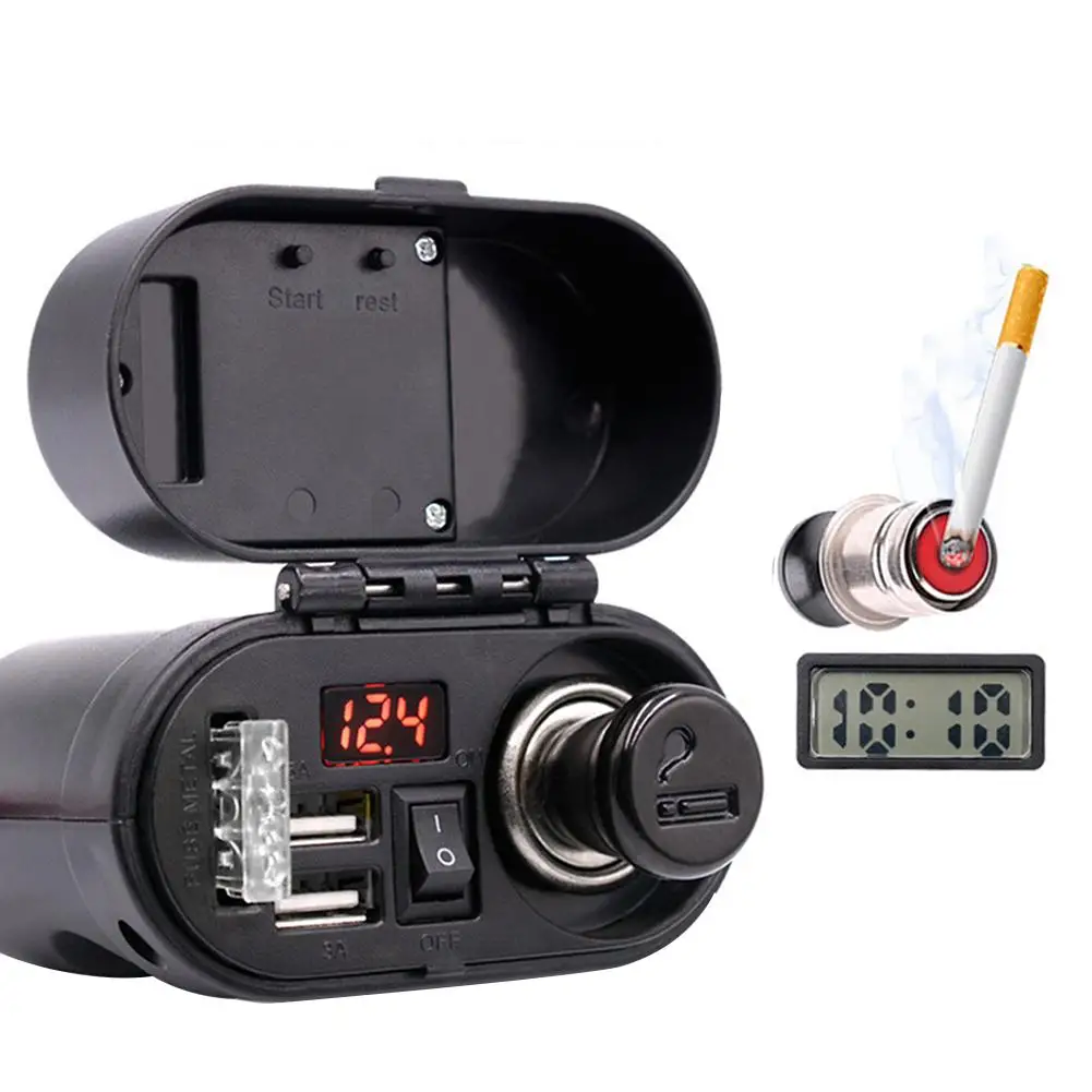 Cargador rápido USB Dual para motocicleta, reloj Digital con montaje en espejo retrovisor, voltímetro, para smartphone, 12V