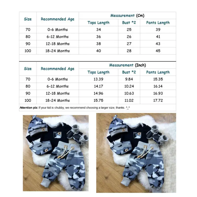 Autumn Newborn Infant Baby Boy 3pcs Clothes Set Camouflage Long Sleeve Top Pants Hat Camo Leggings Outfits |