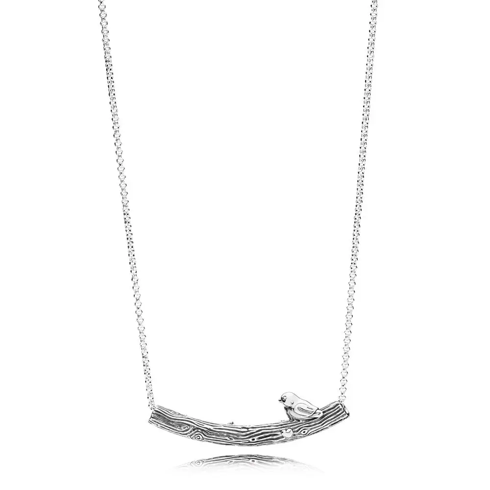 

NEW 2018 NEW 925 Sterling Silver Spring Bird Curved Bar Necklace Elegant Temperament Suitable Gift Clavicle Chain Jewelry