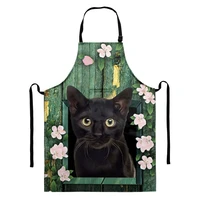 cute black cat looks out the window printed cleaning apron with pocket waterproof home kitchen baking easy to clean apron 2021