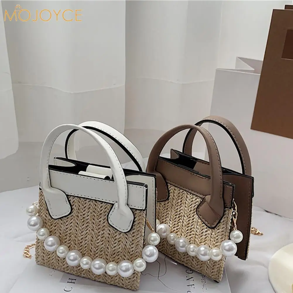 

Женская соломенная сумка на плечо, с жемчужной цепочкой