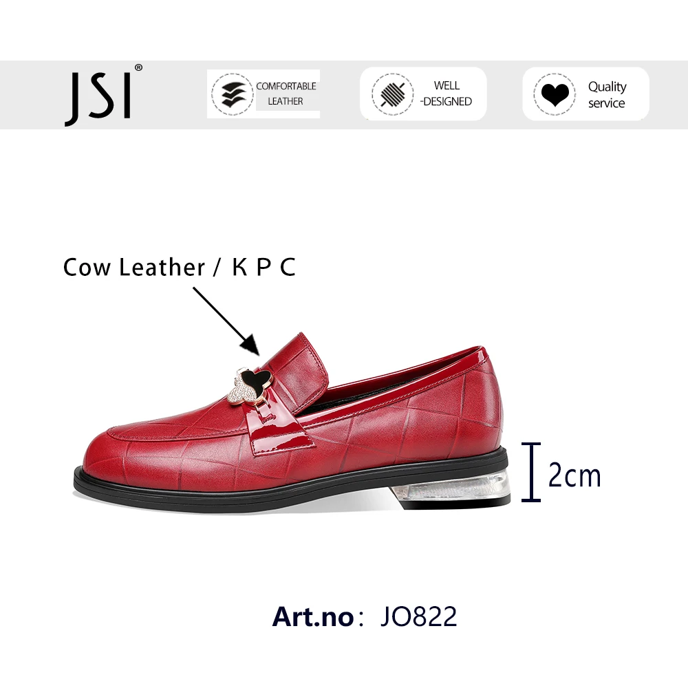 

JSI Spring Autumn Flat Woman Platform Deep Mouth Plaid Pattern Genuine Leather Round Toe Low Square Heel Office Lady Shoe JO822