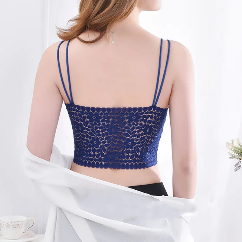 

Women's Tube Tops Sexy Lace Floral Underwear Lady Padded Bralette V Neck None Closure Female Tank Crop Top