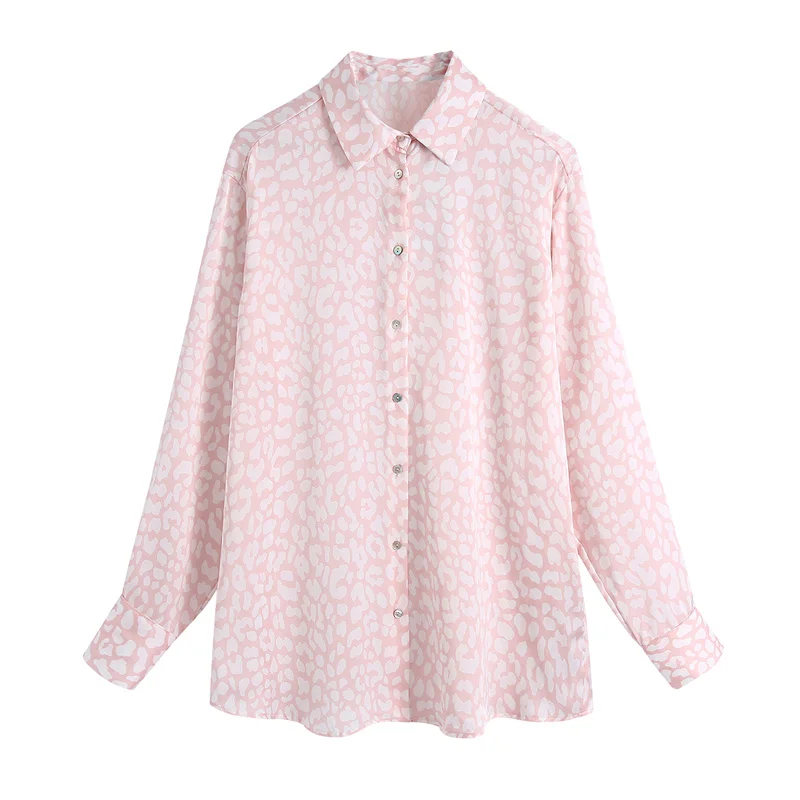 

Women Vintage Lapel Long Sleeve Button-up Female Shirts Blusas Chic Tops Fashion Leopard Print Loose Blouses