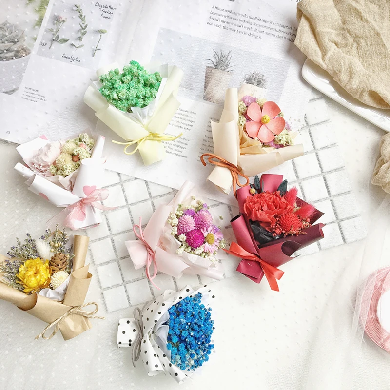 

30 Colors Mini Dried Rose Chrysanthemum Babysbreath Cotton Flower Bunch DIY Crafts Wedding Birthday Party Decoration Gift