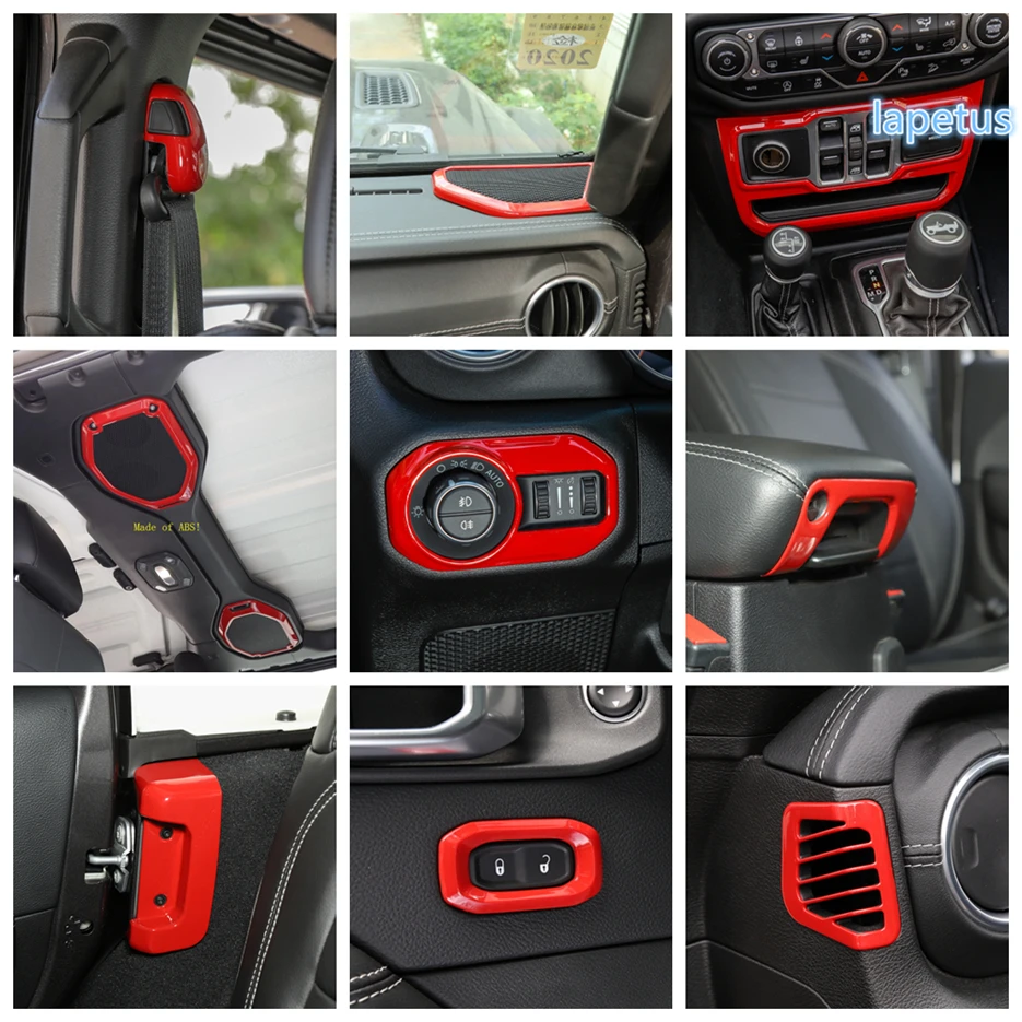 

Lapetus Red Interior Refit Kit For Jeep Wrangler JL 2018 - 2022 Pillar A / Roof Speaker / Air AC / Dashboard Frame Cover Trim