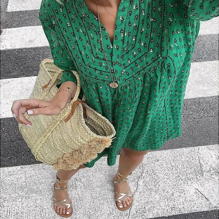 

2021 new European and American spring and summer women's fashion printed loose sleeve dress bodycon dress