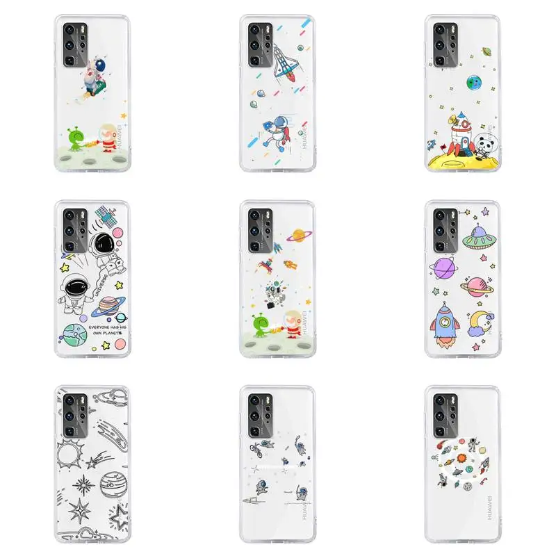 

Cartoon floating astronaut Phone Case Transparent For Huawei honor V 9 8 10 20 7 i S A C X pro lite play Soft TPU Clear bags