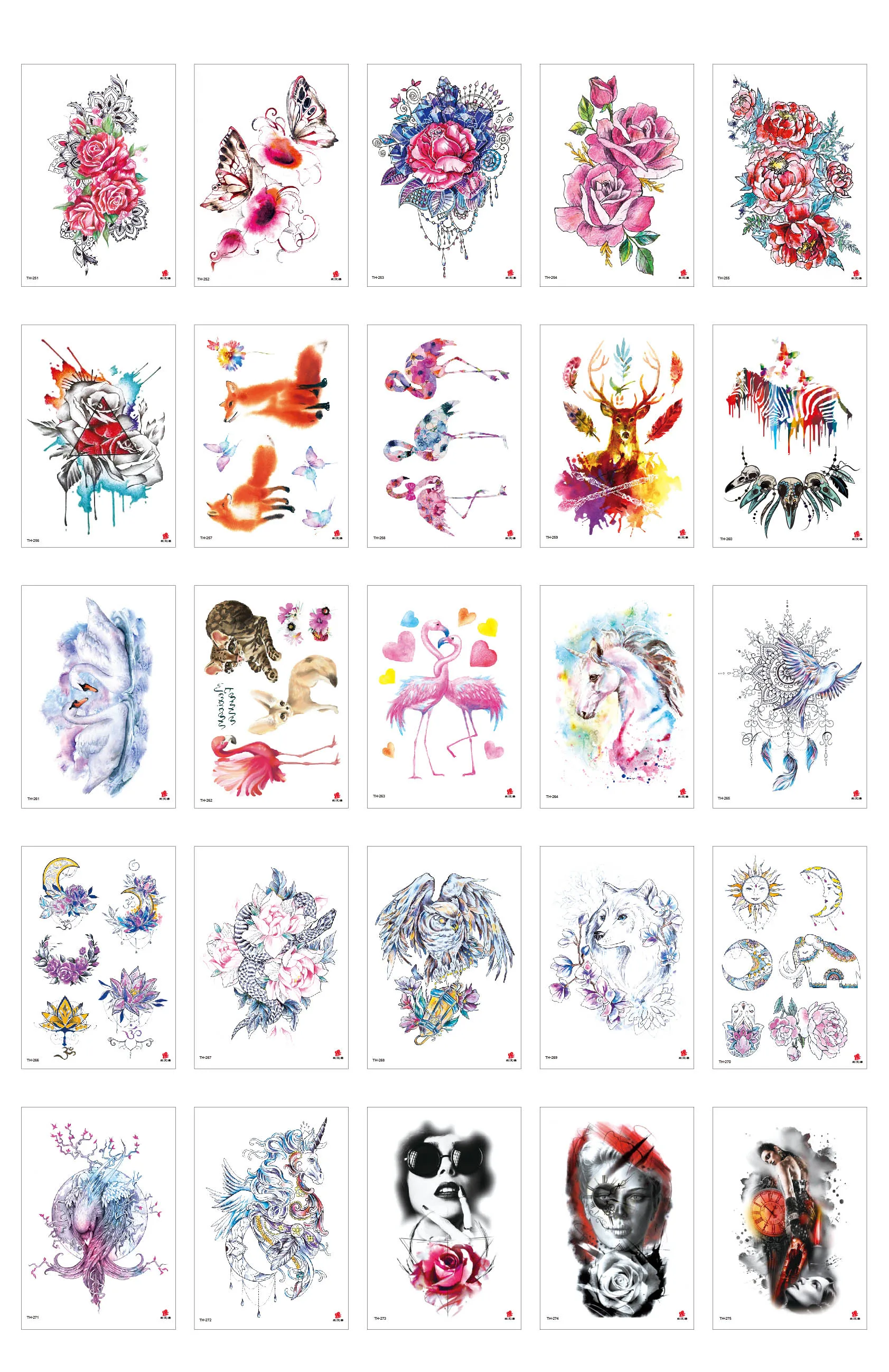 1000 шт Временные татуировки наклейки цветы животные черепа водонепроницаемые