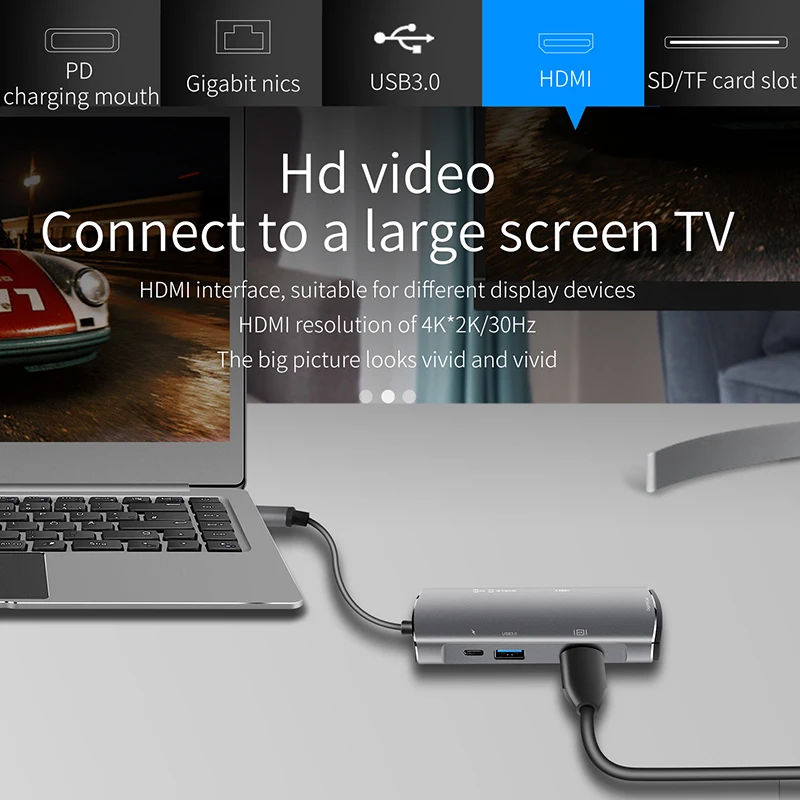 7-в-1 многопортовый концентратор Тип с разъемами типа C и USB3.0 HDMI устройство для