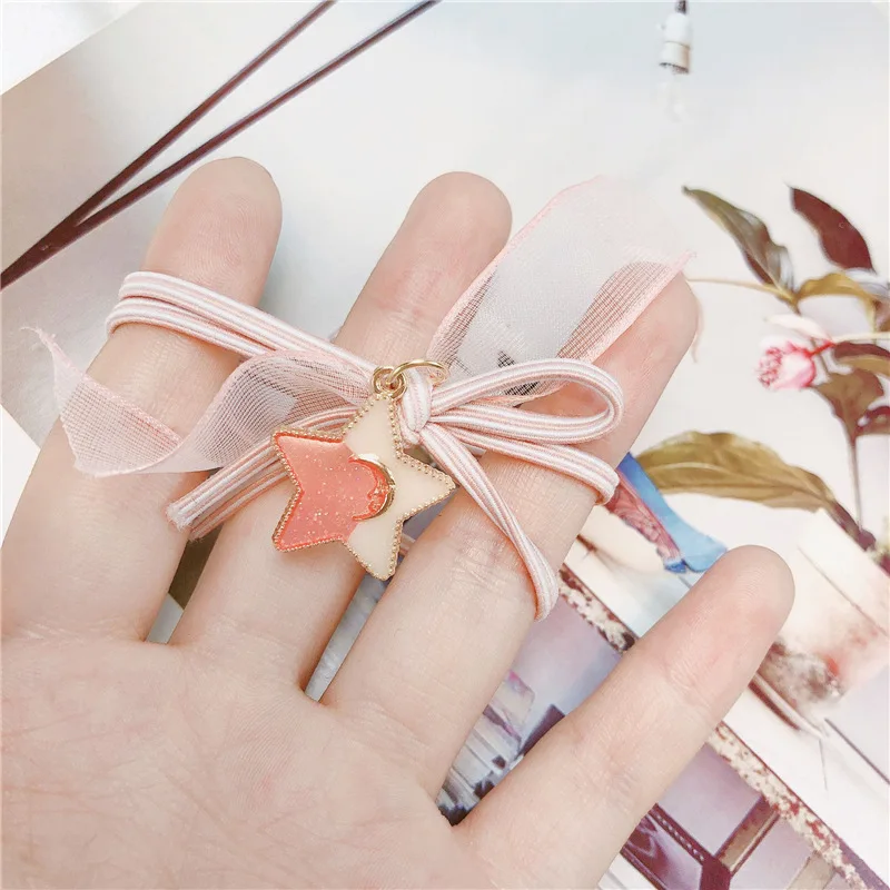 Простая маленькая свежая резинка для волос в Корейском стиле со звездами круглая